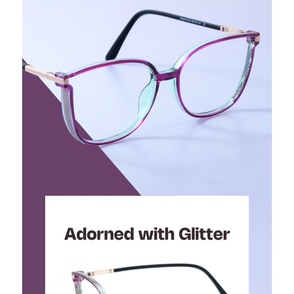 Zeelool Purple 2.5 reading glasses with glitter sides